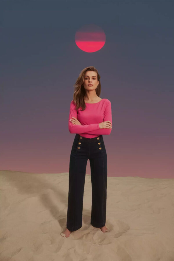 Jeansy wide leg z ozdobnymi guzikami granatowe