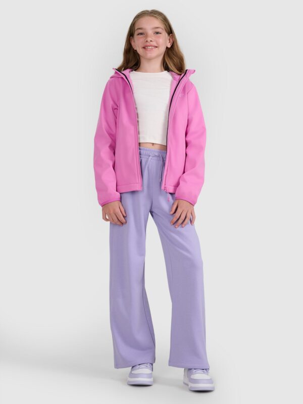 846490806bd8aee788e7b830381540cd72ea9e36 4F Kurtka softshell wiatroodporna membrana 5000 dziewczęca - różowa 122 (6-7 lat)