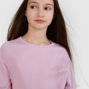 4F T-shirt oversize z nadrukiem dziewczęcy - fioletowy 158 (12-13 lat)