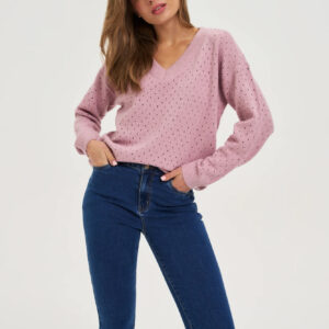 Ażurowy sweter różowy