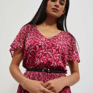 84d3111113c959460242b868d2234fd1b6d6609f Sukienka z plisowanym dołem truskawkowa