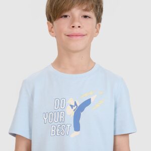 850884d12f94c4077726937c640c1787eafb4f0e 4F T-shirt regular z nadrukiem chłopięcy - niebieski 122 (6-7 lat)