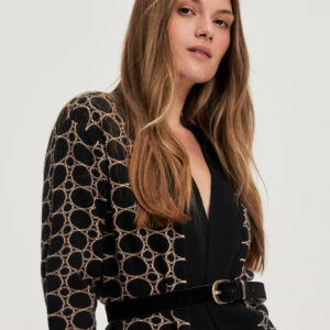 Kardigan w geometryczny wzór czarny