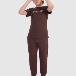 4F T-shirt regular z nadrukiem chłopięcy - brązowy 140 (9-10 lat)