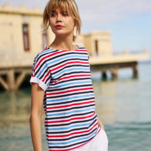 868395884b5fccd245eb10fb2c62b0f69f376fd0 T-shirt w paski granatowy