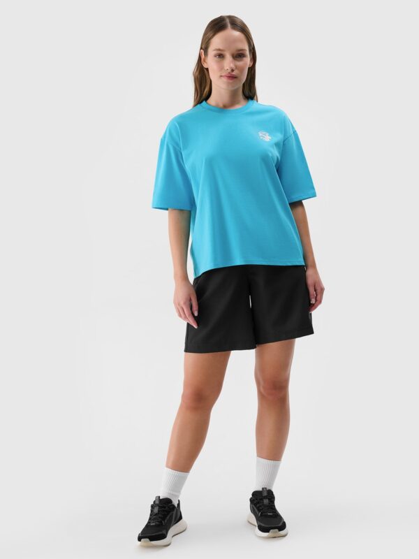 4F T-shirt oversize z nadrukiem damski - turkusowy