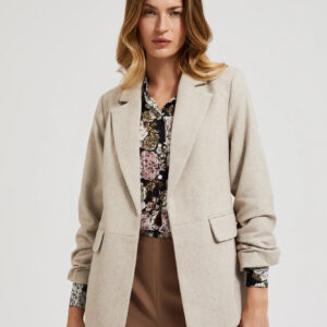 Gładka marynarka z marszczonymi rękawami 3/4 beżowa