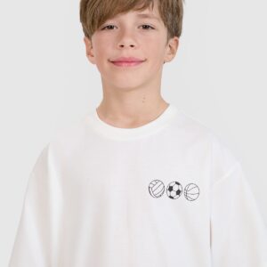 4F T-shirt oversize z nadrukiem chłopięcy - biały 128 (7-8 lat)