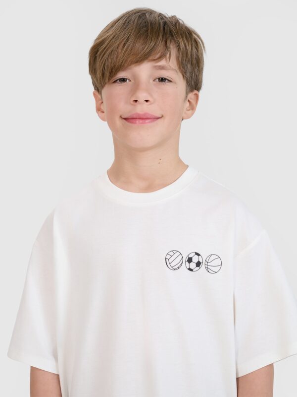 4F T-shirt oversize z nadrukiem chłopięcy - biały 128 (7-8 lat)
