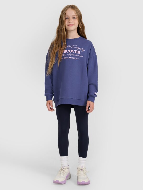 4F Bluza dresowa oversize nierozpinana bez kaptura dziewczęca - niebieska 128 (7-8 lat)