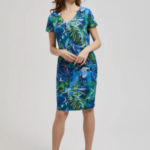 Sukienka w tropikalny wzór niebieska