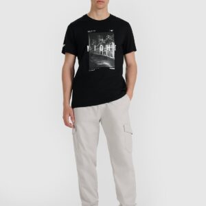 4F T-shirt regular z nadrukiem męski - czarny