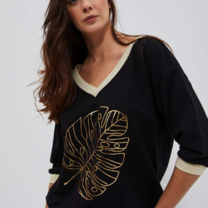 Bluza z dekoltem w serek i nadrukiem czarna