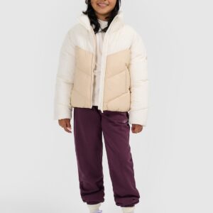 4F Kurtka puchowa z wypełnieniem syntetycznym dziewczęca - beżowa 128 (7-8 lat)