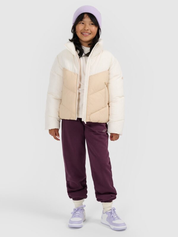 8a1f33c3178cdbdc22fb474ea6f21d791feb76fb 4F Kurtka puchowa z wypełnieniem syntetycznym dziewczęca - beżowa 128 (7-8 lat)