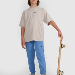 8a763f51f1e392e34afbe6af04106868494f1a90 4F T-shirt oversize z nadrukiem chłopięcy - szary 122 (6-7 lat)