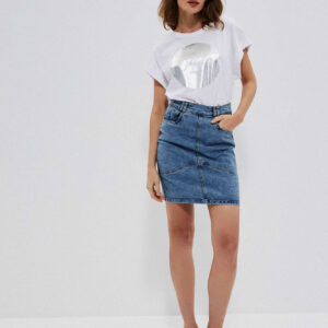 Jeansowa ołówkowa spódnica o długości przed kolano niebieska