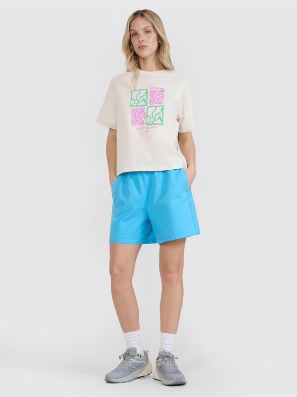 4F T-shirt oversize z nadrukiem damski - biały