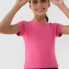 4F T-shirt slim crop top gładki dziewczęcy - różowy 134 (8-9 lat)