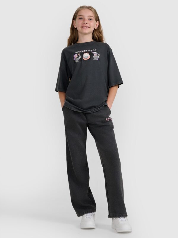4F T-shirt oversize z nadrukiem dziewczęcy - szary 152 (11-12 lat)