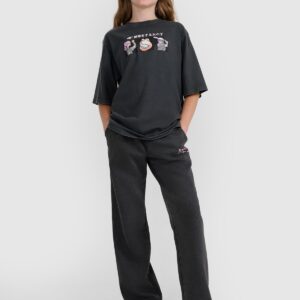 8b74c935d44c4fb97fbd029f591946de364b6573 4F T-shirt oversize z nadrukiem dziewczęcy - szary 152 (11-12 lat)