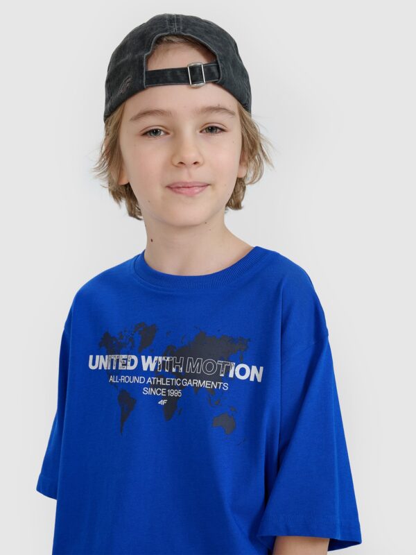 8b7ca5836a52d7015e3379c1085e447d45121cea 4F T-shirt oversize z nadrukiem chłopięcy - niebieski 140 (9-10 lat)