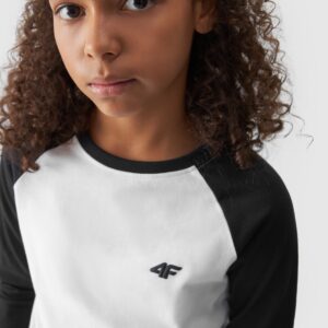 8bd9cb7121e631016a08069399b40269414252e3 4F Longsleeve regular gładki dziewczęcy - czarny 122 (6-7 lat)