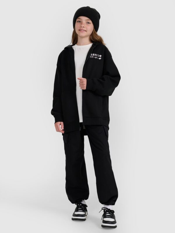 8c2b21b05c93fc4db4c91b5eaef485f41acfc2b3 4F Bluza dresowa rozpinana z kapturem dziewczęca - czarna 140 (9-10 lat)