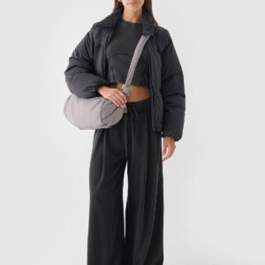 4F Longsleeve cropped gładki damski - czarny