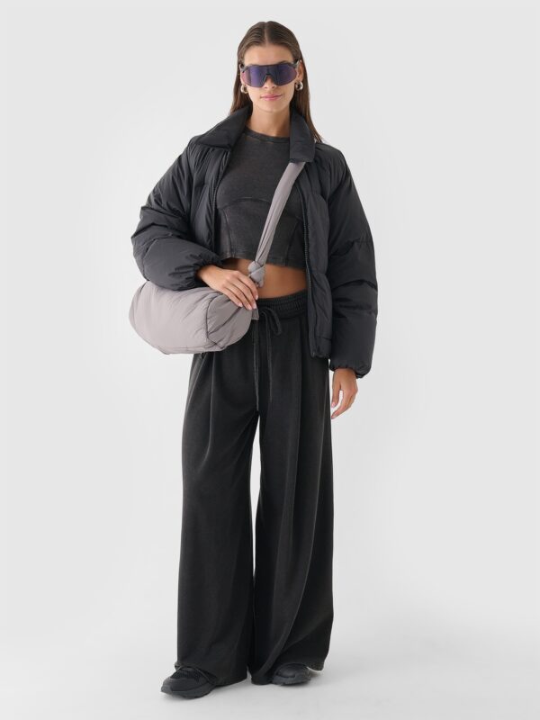 4F Longsleeve cropped gładki damski - czarny