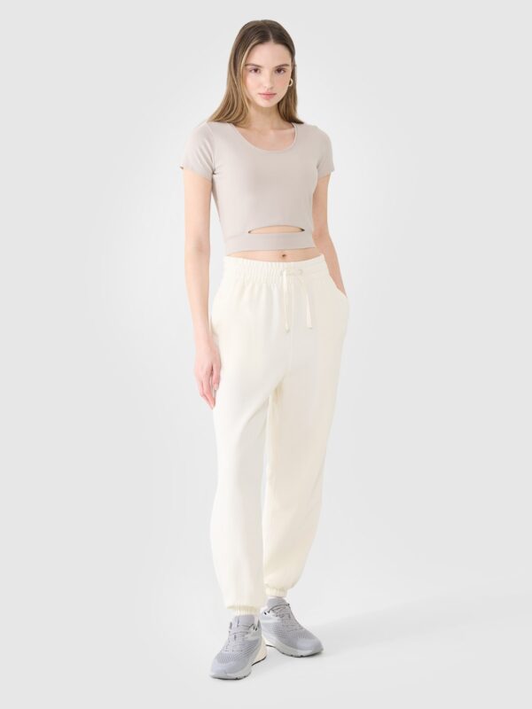 4F T-shirt crop top gładki damski - beżowy