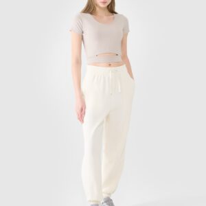 4F T-shirt crop top gładki damski - beżowy