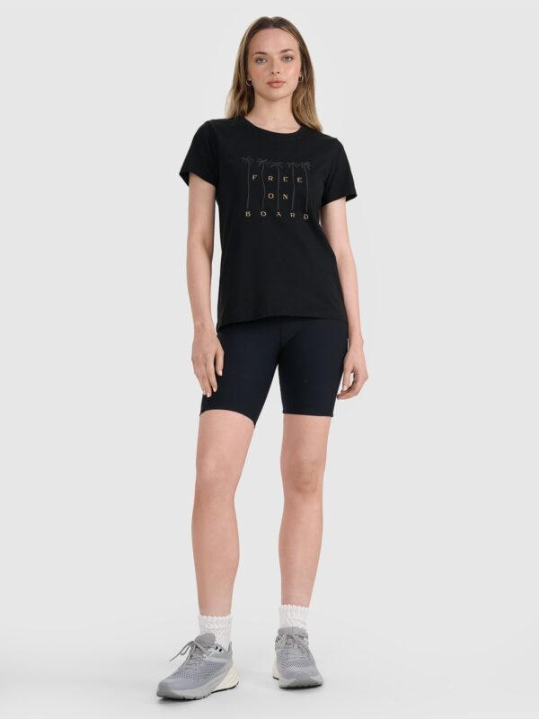 4F T-shirt regular z nadrukiem damski - czarny