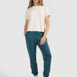 4F T-shirt z prążkowanej dzianiny z modalem damski - beżowy