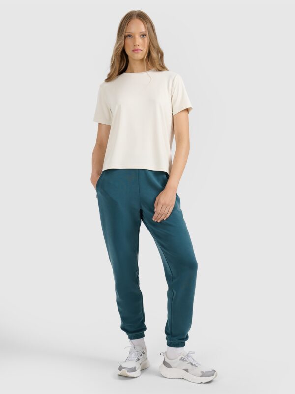 4F T-shirt z prążkowanej dzianiny z modalem damski - beżowy