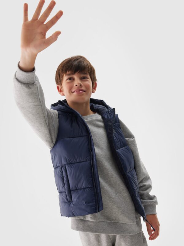 4F Bezrękawnik puchowy pikowany z kapturem chłopięcy - granatowy 152 (11-12 lat)