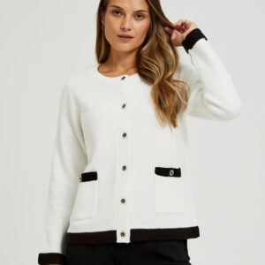 Rozpinany sweter z ozdobnymi guzikami biały