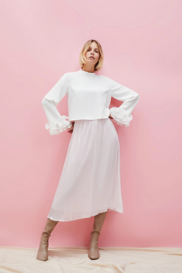 Koszula z falbanami na rękawach biała