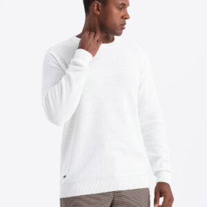 Sweter męski RELAXED FIT z dzianiny o diamentowym splocie – złamana biel V1