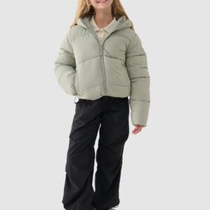 4F Kurtka puchowa z wypełnieniem syntetycznym dziewczęca - zielona 122 (6-7 lat)