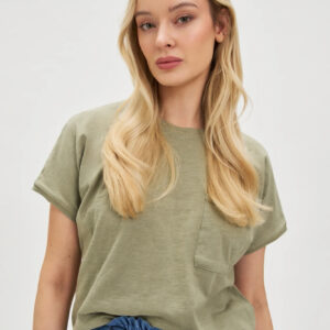 Bawełniana bluzka z kieszonką oliwkowa