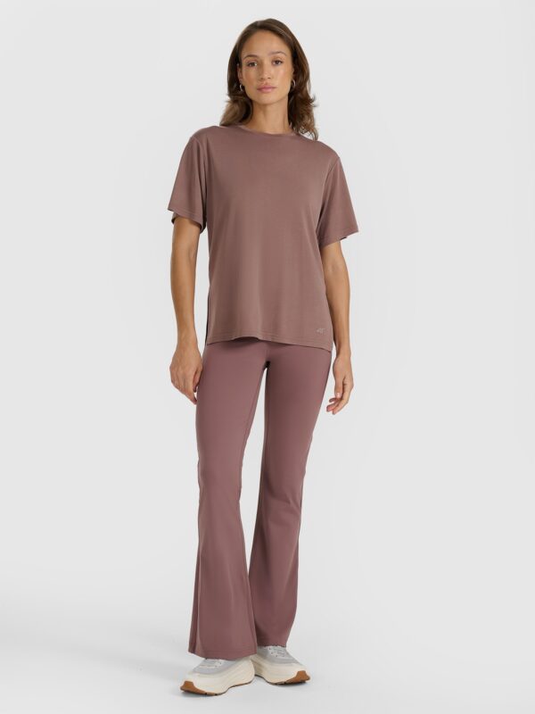 4F T-shirt oversize z modalem damski - brązowy