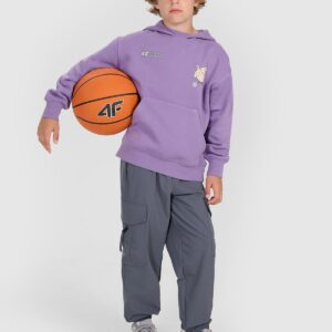 4F Bluza dresowa nierozpinana z kapturem chłopięca - fioletowa 122 (6-7 lat)