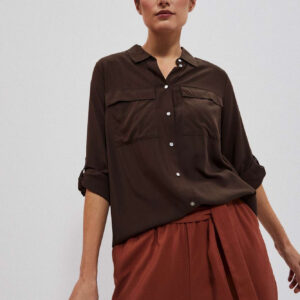 93809c1c207e7e5421491aea3f013538321aa114 Wiskozowa koszula z kieszeniami ciemnbrązowa
