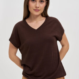 Bluzka z dekoltem w serek brązowa