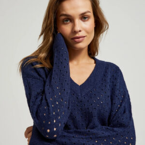 Ażurowy sweter z metaliczną nitką granatowy