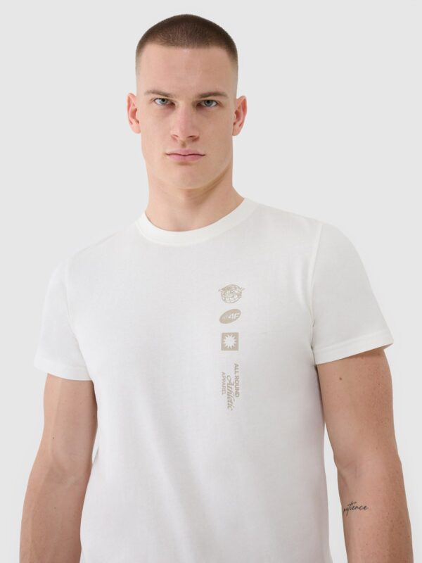 4F T-shirt regular z nadrukiem męski - beżowy