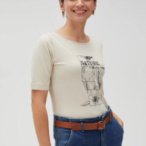 Bluzka z nadrukiem i napisem beżowa