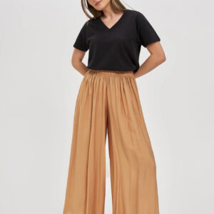 Wiskozowe spodnie z szerokimi nogawkami beżowe