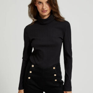 Prążkowany golf z długimi rękawami czarny